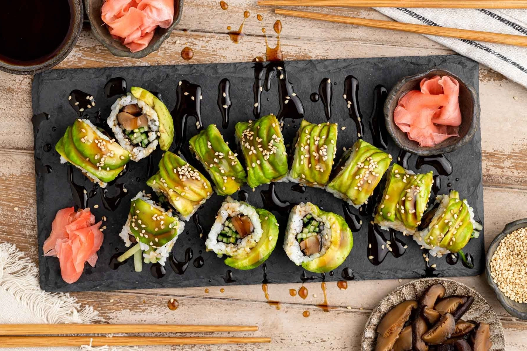 Tips for First-Time Sushi Lovers If you're trying sushi for the first time, start with vegetarian or tempura rolls before moving to raw fish varieties. 1 Begin with cooked or vegetarian sushi. 2 Use soy sauce in moderation. 3 Try wasabi carefully as it's quite spicy. 4 Pickled ginger helps cleanse your palate between different sushi rolls. 5 Order a sushi platter if you want to sample multiple varieties. These tips make your first experience much more enjoya