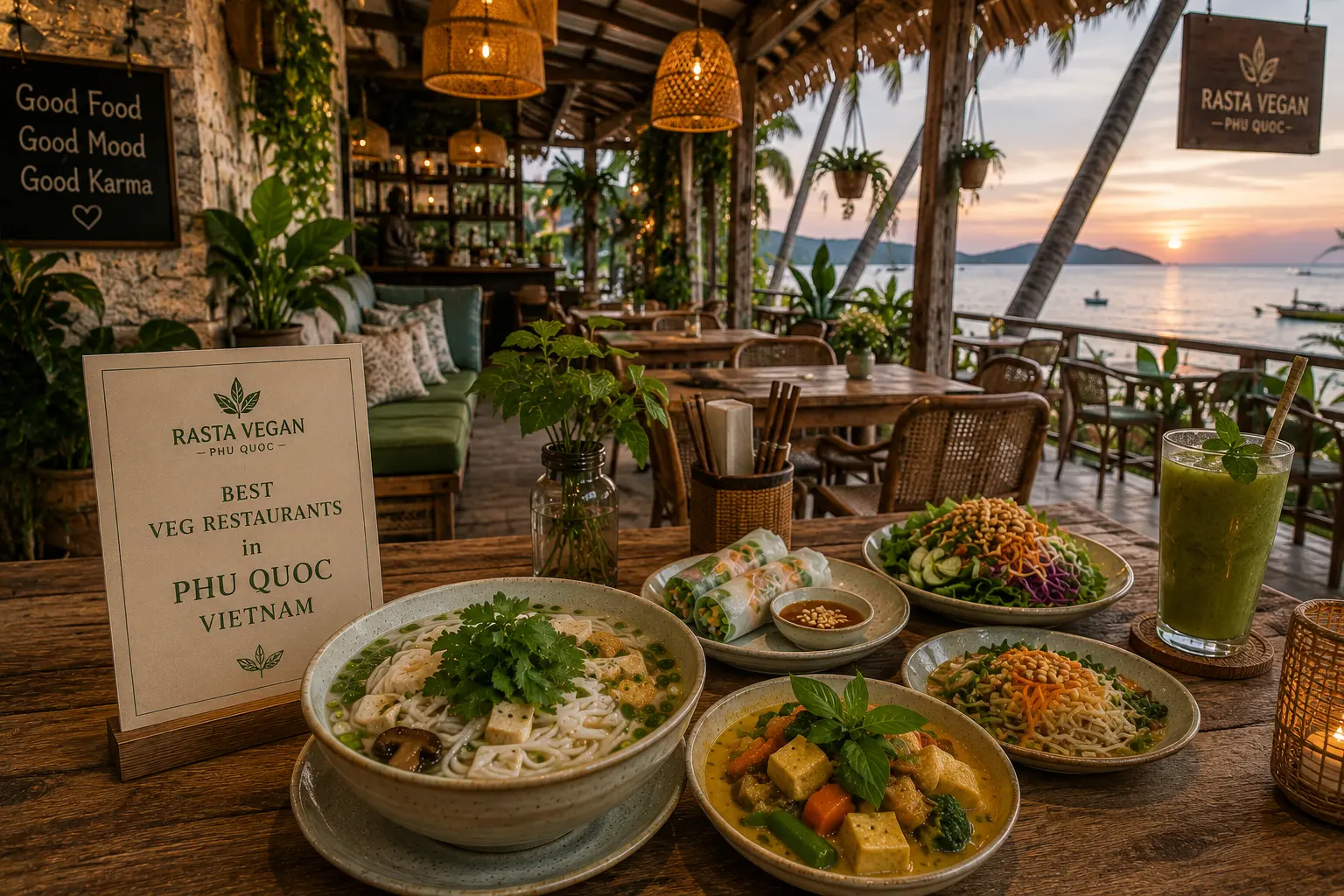 Veg restaurants in Phu Quoc Vietnam offering vegetarian noodles, tofu dishes and fresh local vegetables.